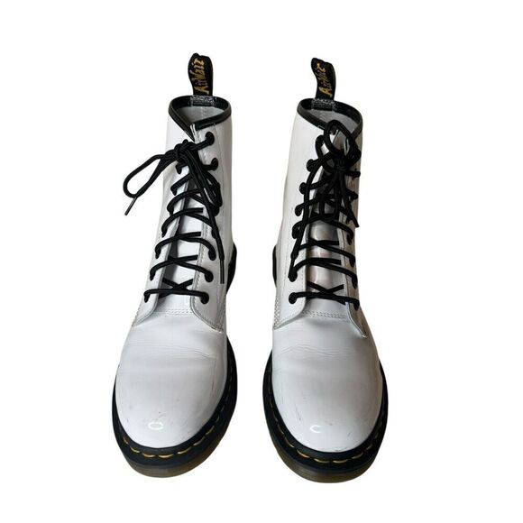 Dr. Martens 1460 Smooth Patent Leather Lace Up Boots White Sz 10 - Picture 1 of 6